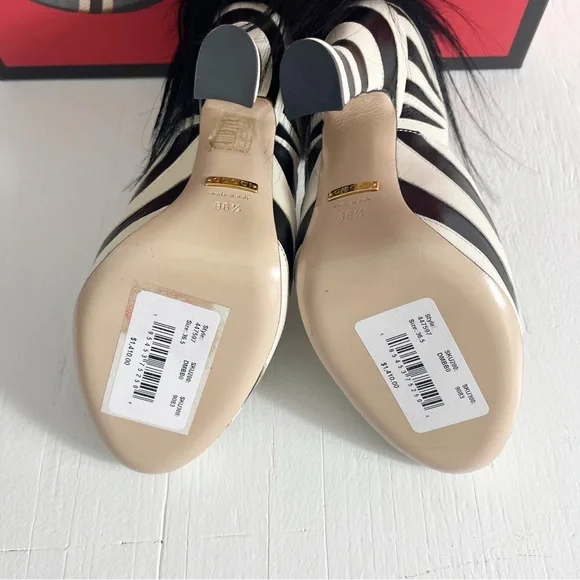 Gucci Runway Lesley Zebra Stripe Mary Jane Pumps Size 6.5 Two Tone Black Ivory